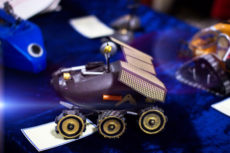 old classic tin toy robots at exhibitionの写真素材