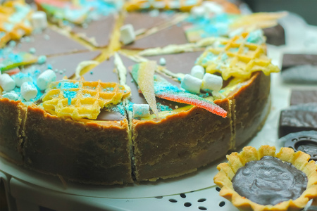 cake for my birthday on a white wooden tableの写真素材