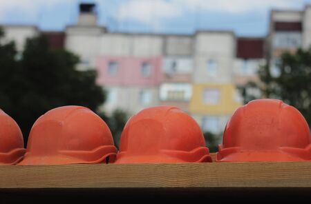 The contractor provided a many helmet for the workers to wear before entering the construction area...