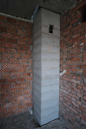Pipelines in the apartment, the system of sewage pipes and ventilation to the empty apartmentの写真素材