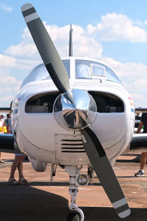Propellers on a single engine biplane at exhibition.の写真素材