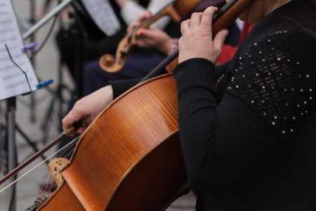 man street musician playing cello classical music.のeditorial素材