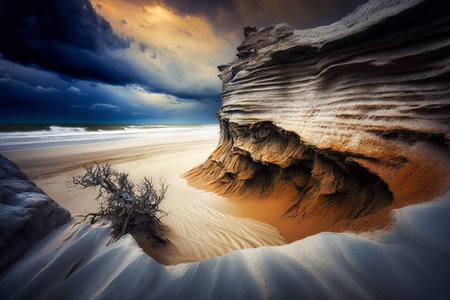 Erosion on sea shore caused by climate change. Generative AI.の素材