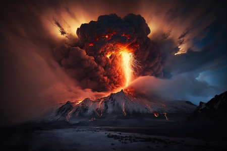 Close Range Long Exposure Of Volcano Eruption. Generative AI.の素材