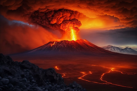 Close Range Long Exposure Of Volcano Eruption. Generative AI.の素材