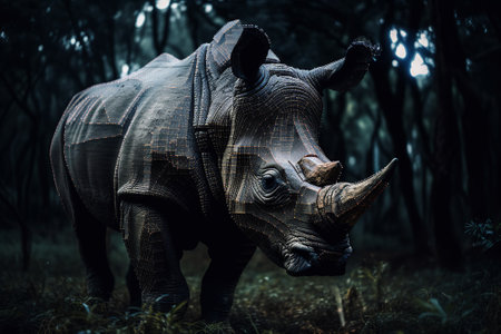 AI protect our planet's most precious and endangered species. Javan rhinoceros. Technologies working in harmony with nature, helping to preserve the balance of our planet's ecosystems. Generative AI.の素材