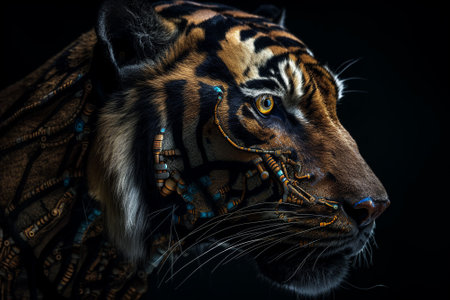 AI protect our planet's most precious and endangered species. Sumatran tiger. Technologies working in harmony with nature, helping to preserve the balance of our planet's ecosystems. Generative AI.の素材