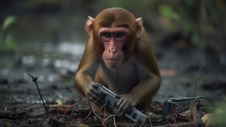 Exploring new technologies and artificial intelligence methods being used to increase the population of endangered monkeys. Generative AIの素材