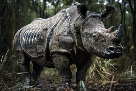 AI protect our planet's most precious and endangered species. Javan rhinoceros. Technologies working in harmony with nature, helping to preserve the balance of our planet's ecosystems. Generative AI.の素材