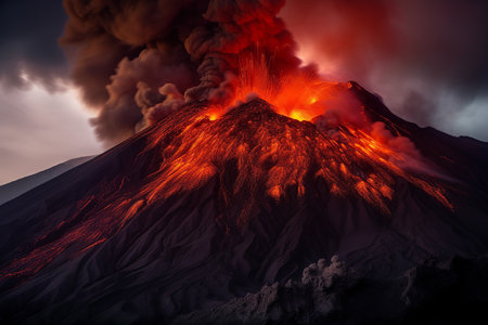 Close Range Long Exposure Of Volcano Eruption. Generative AI.の素材
