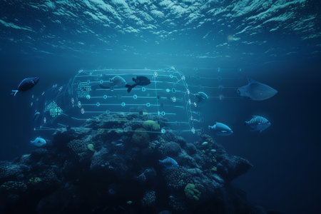 An AI based system uses data from ocean sensors to monitor and predict the health of marine ecosystems, helping to protect biodiversity and promote sustainable fishing practices. Generative AIの素材