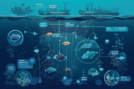 An AI based system uses data from ocean sensors to monitor and predict the health of marine ecosystems, helping to protect biodiversity and promote sustainable fishing practices. Generative AIの素材