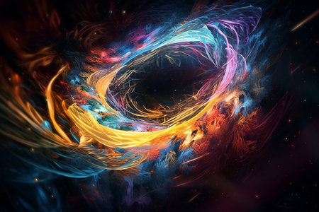 An abstract concept of a universe where beings travel through a transparent tunnel to move seamlessly between dimensions, space, and time. Generative AIの素材