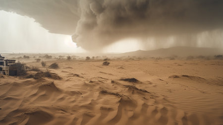 The power of nature in stunning desert sandstorm. Sand swirl and dance in the air, creating a dramatic and inspiring atmosphere. Generative aiの素材