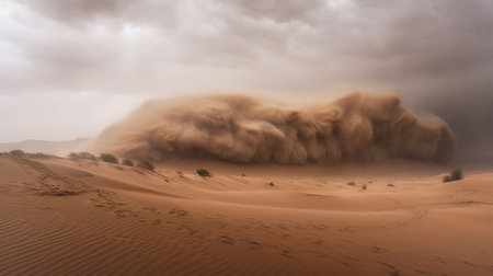 The power of nature in stunning desert sandstorm. Sand swirl and dance in the air, creating a dramatic and inspiring atmosphere. Generative aiの素材