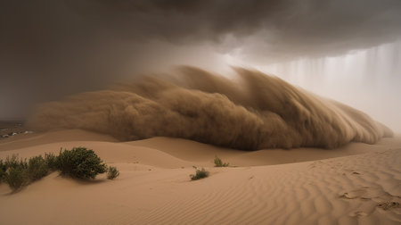 The power of nature in stunning desert sandstorm. Sand swirl and dance in the air, creating a dramatic and inspiring atmosphere. Generative aiの素材