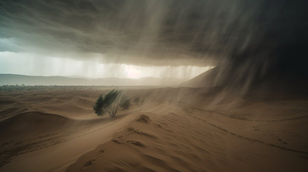 The power of nature in stunning desert sandstorm. Sand swirl and dance in the air, creating a dramatic and inspiring atmosphere. Generative aiの素材