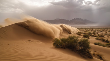 The power of nature in stunning desert sandstorm. Sand swirl and dance in the air, creating a dramatic and inspiring atmosphere. Generative aiの素材