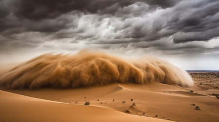 The power of nature in stunning desert sandstorm. Sand swirl and dance in the air, creating a dramatic and inspiring atmosphere. Generative aiの素材