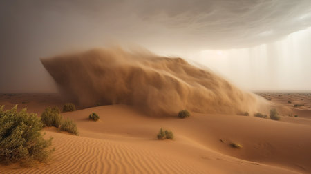 The power of nature in stunning desert sandstorm. Sand swirl and dance in the air, creating a dramatic and inspiring atmosphere. Generative aiの素材