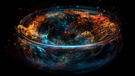 An abstract concept of a universe where beings travel through a transparent tunnel to move seamlessly between dimensions, space, and time. Generative AIの素材