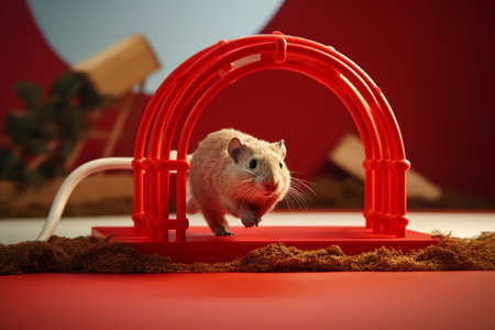 Adorable animal rodent navigates through an obstacle course with excitement, jumping over hurdles and weaving through tunnels. Generative AIの素材
