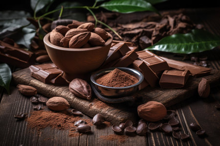 Health benefits of cocoa, from its antioxidant properties to its role in reducing cardiovascular disease. A sustainable and healthy lifestyle concept.の素材
