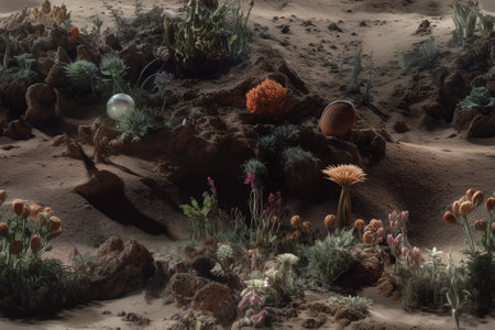 What the flora and fauna of Mars could look like in a future where humans have colonized the planet. Generative AIの素材