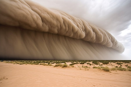 Massive sandstorm in the desert, the essence of nature and environmental awareness. Generative AI.の素材
