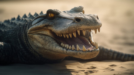 A generative AI crocodile, resembling a tyrannosaurus, unleashes a fierce roar.の素材
