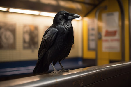 A generative AI artwork of a crow in a subway.の素材