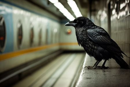 A generative AI artwork of a crow in a subway.の素材