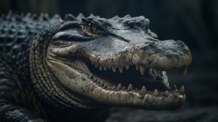 A generative AI crocodile, resembling a tyrannosaurus, unleashes a fierce roar.の素材
