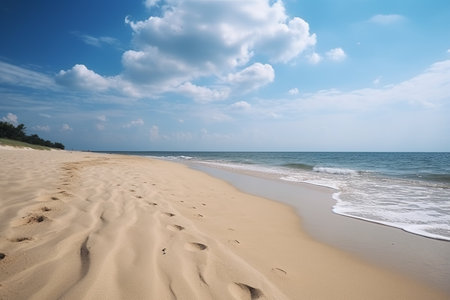Tropical beach with blue sky and white clouds, perfect for summer vacation and travel. Generative AIの素材