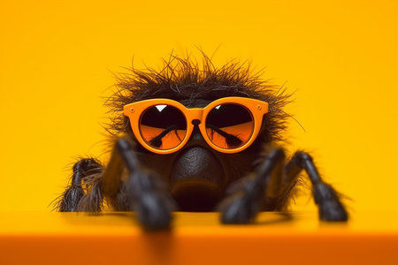 A playful spider toy in sunglasses, ready for a summer vacation. Generative AI.の素材