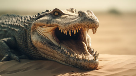 A generative AI crocodile, resembling a tyrannosaurus, unleashes a fierce roar.の素材