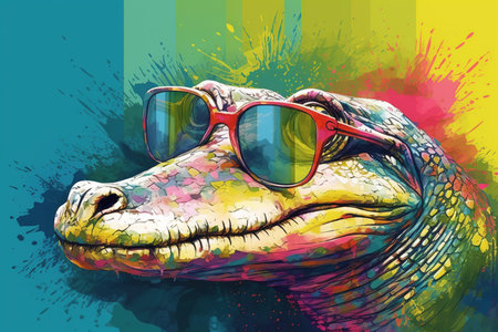 Cool crocodile wearing shades for summer getaway. Generative AI.の素材