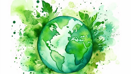 Painted planet on blotted background, Earth day concept. Generative AI.の素材