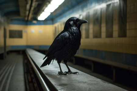 A generative AI artwork of a crow in a subway.の素材