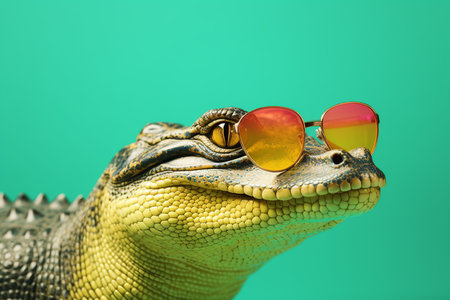 Cool crocodile wearing shades for summer getaway. Generative AI.の素材