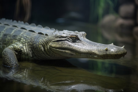 Scary alligator in its natural swamp habitat. Generative AI.の素材