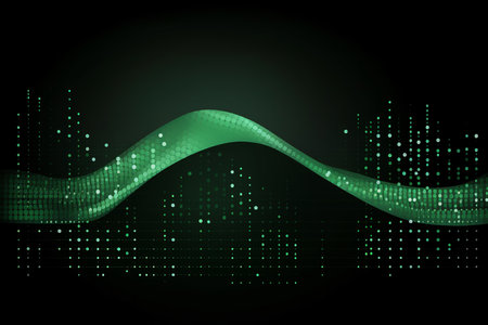 Futuristic data technology landscape with binary code and 3D waves. Generative AI.の素材