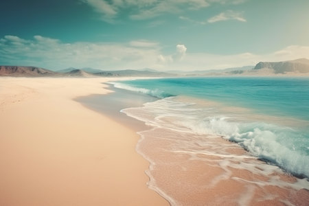 Tropical beach with blue sky and white clouds, perfect for summer vacation and travel. Generative AIの素材