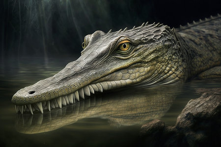 Scary alligator in its natural swamp habitat. Generative AI.の素材