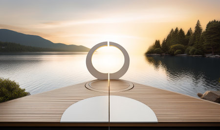 Mysterious pier with magical light. Generative AI.の素材