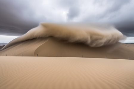 Massive sandstorm in the desert, the essence of nature and environmental awareness. Generative AI.の素材