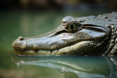 Scary alligator in its natural swamp habitat. Generative AI.の素材