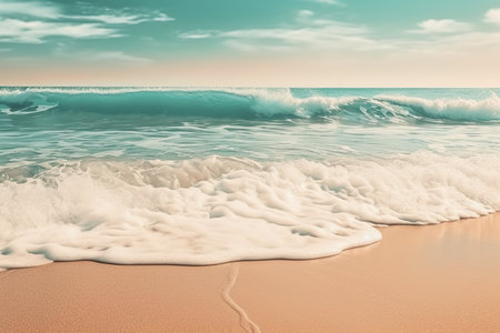 Tropical beach with blue sky and white clouds, perfect for summer vacation and travel. Generative AIの素材