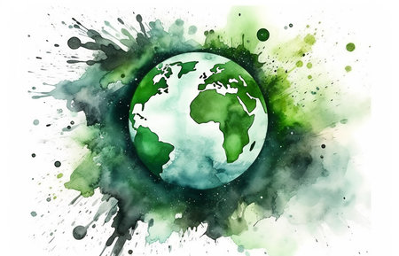 Painted planet on blotted background, Earth day concept. Generative AI.の素材