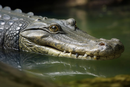 Scary alligator in its natural swamp habitat. Generative AI.の素材